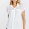 T-SHIRT COL CHEMISE MIX MATIERE -