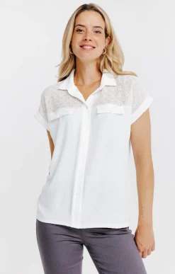 T-SHIRT COL CHEMISE MIX MATIERE -