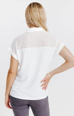 T-SHIRT COL CHEMISE MIX MATIERE -