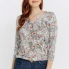T-SHIRT COL MAO IMPRIME FLEURI -