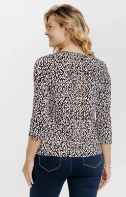 T-SHIRT COL MAO IMPRIME LEOPARD -