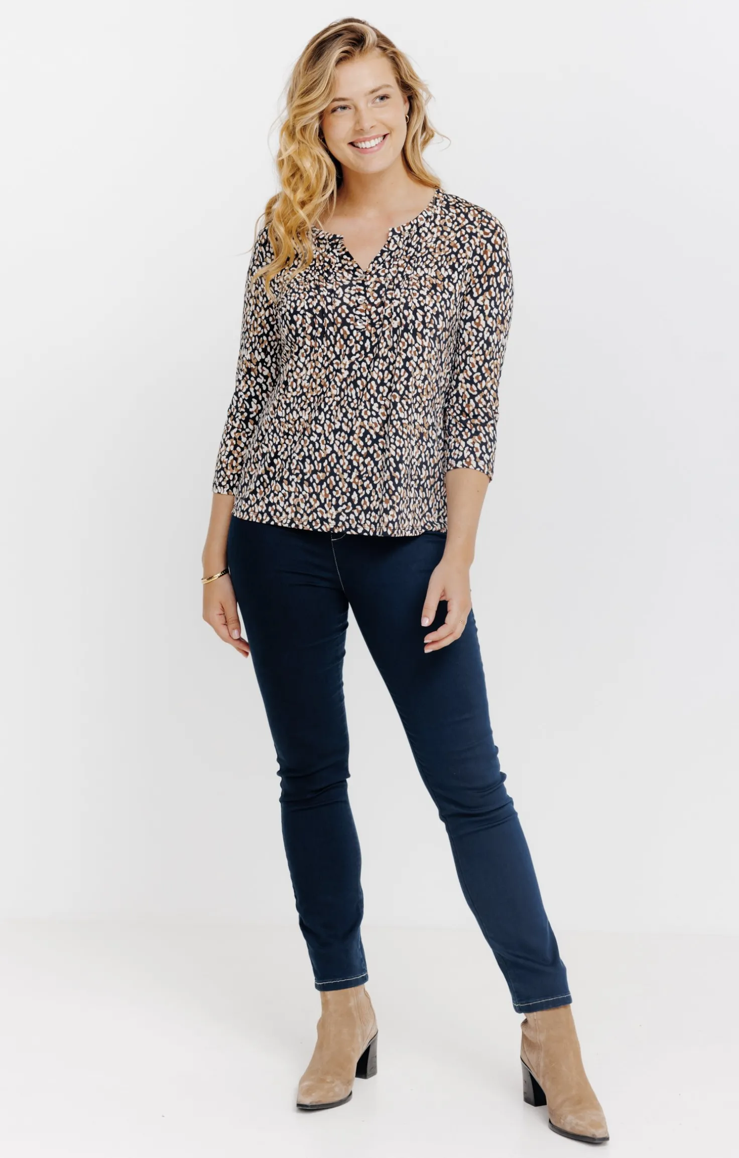 T-SHIRT COL MAO IMPRIME LEOPARD -