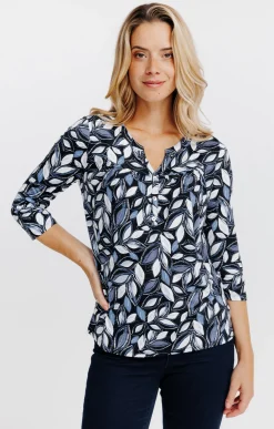 T-SHIRT COL MAO IMPRIME VEGETAL -