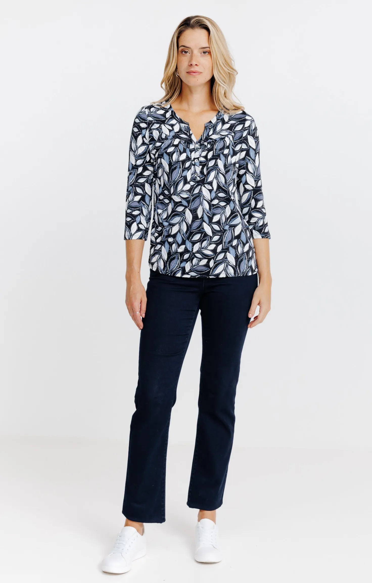 T-SHIRT COL MAO IMPRIME VEGETAL -