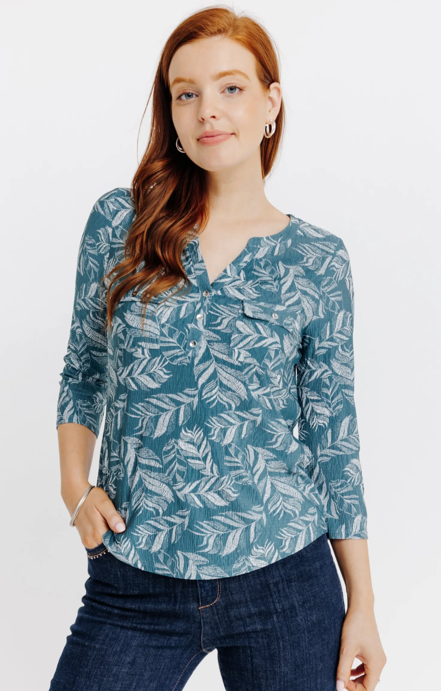 T-SHIRT COL MAO MANCHES 3/4 -