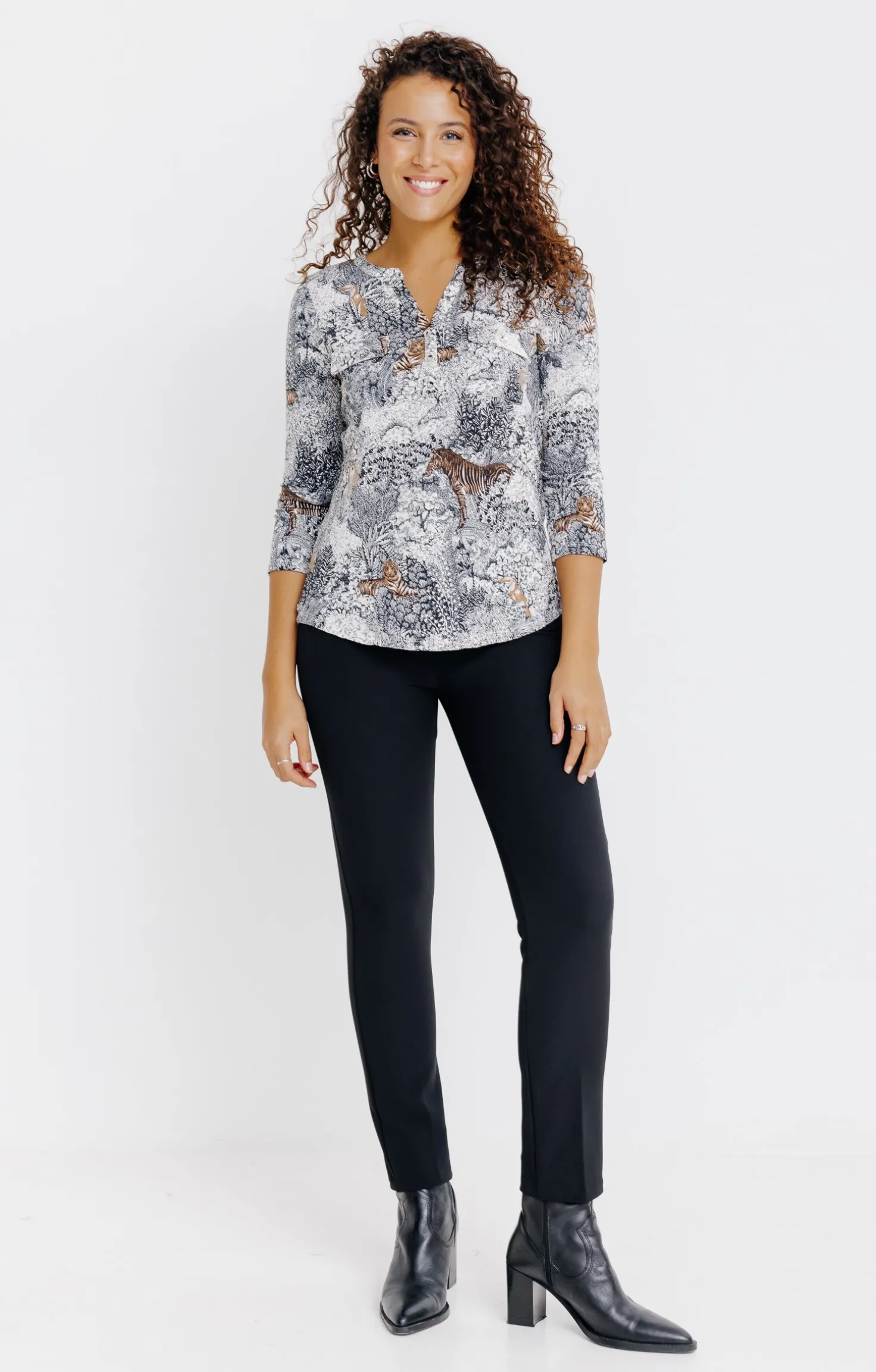 T-SHIRT COL MAO MANCHES 3/4 -