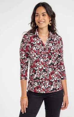 T-SHIRT COL POLO IMPRIME FEUILLAGE -