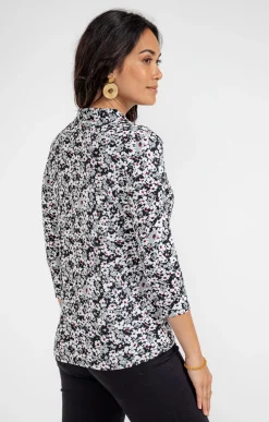T-SHIRT COL POLO IMPRIME FLEURI -