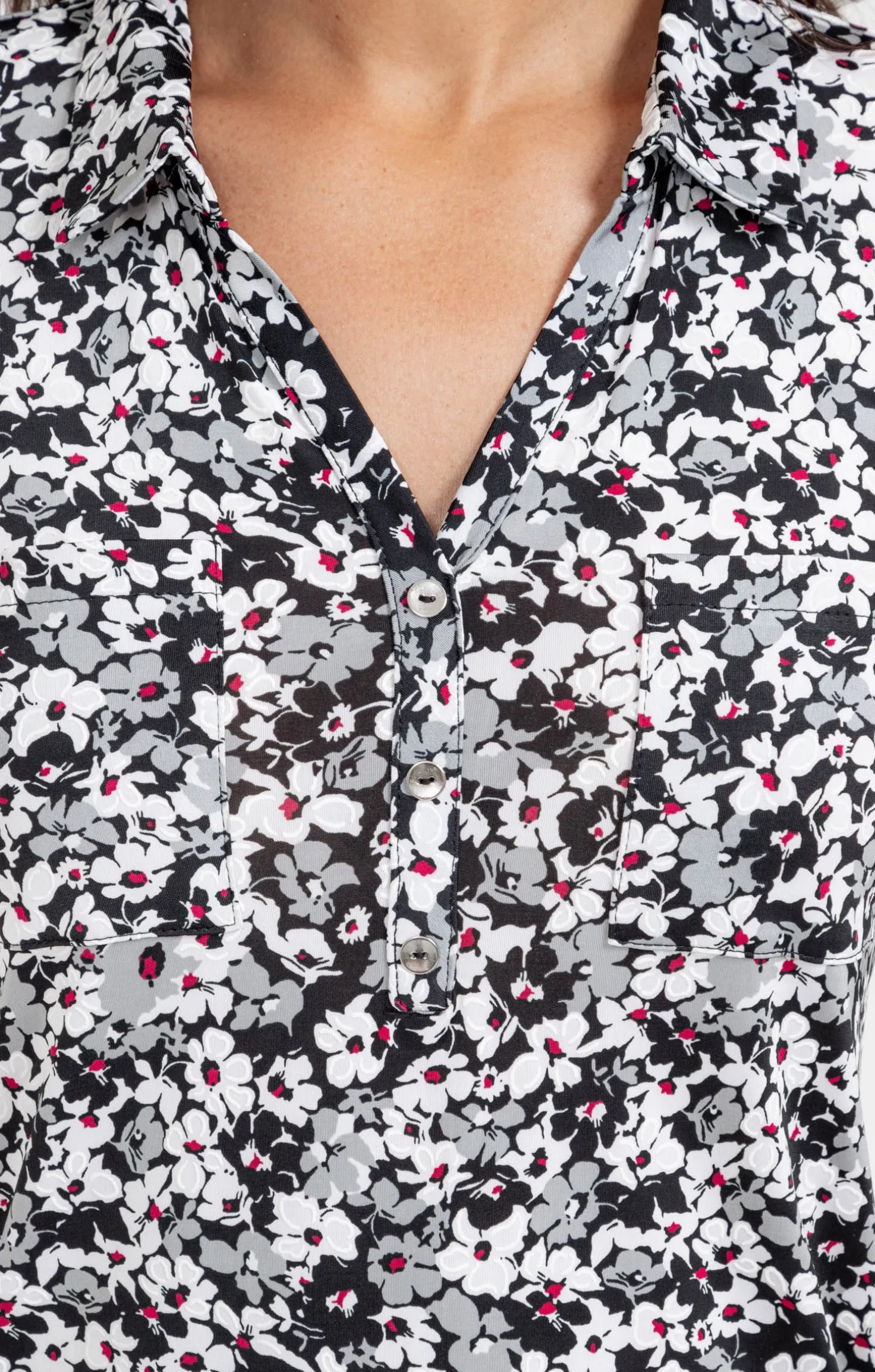 T-SHIRT COL POLO IMPRIME FLEURI -