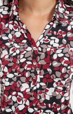 T-SHIRT COL POLO IMPRIME FEUILLAGE -