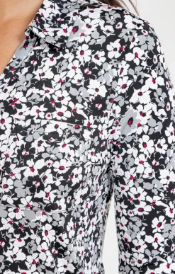 T-SHIRT COL POLO IMPRIME FLEURI -