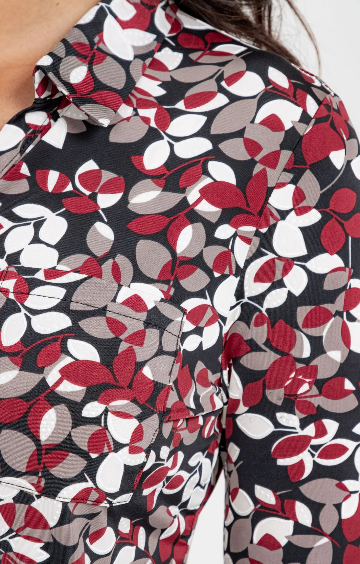 T-SHIRT COL POLO IMPRIME FEUILLAGE -