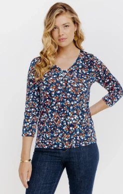 T-SHIRT COL V IMPRIME FLEURI -