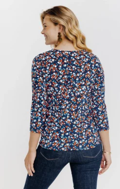 T-SHIRT COL V IMPRIME FLEURI -