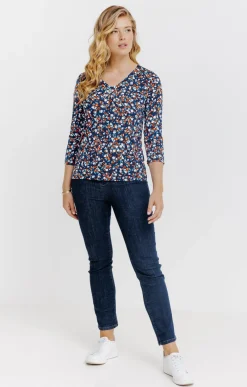 T-SHIRT COL V IMPRIME FLEURI -