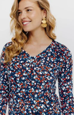 T-SHIRT COL V IMPRIME FLEURI -