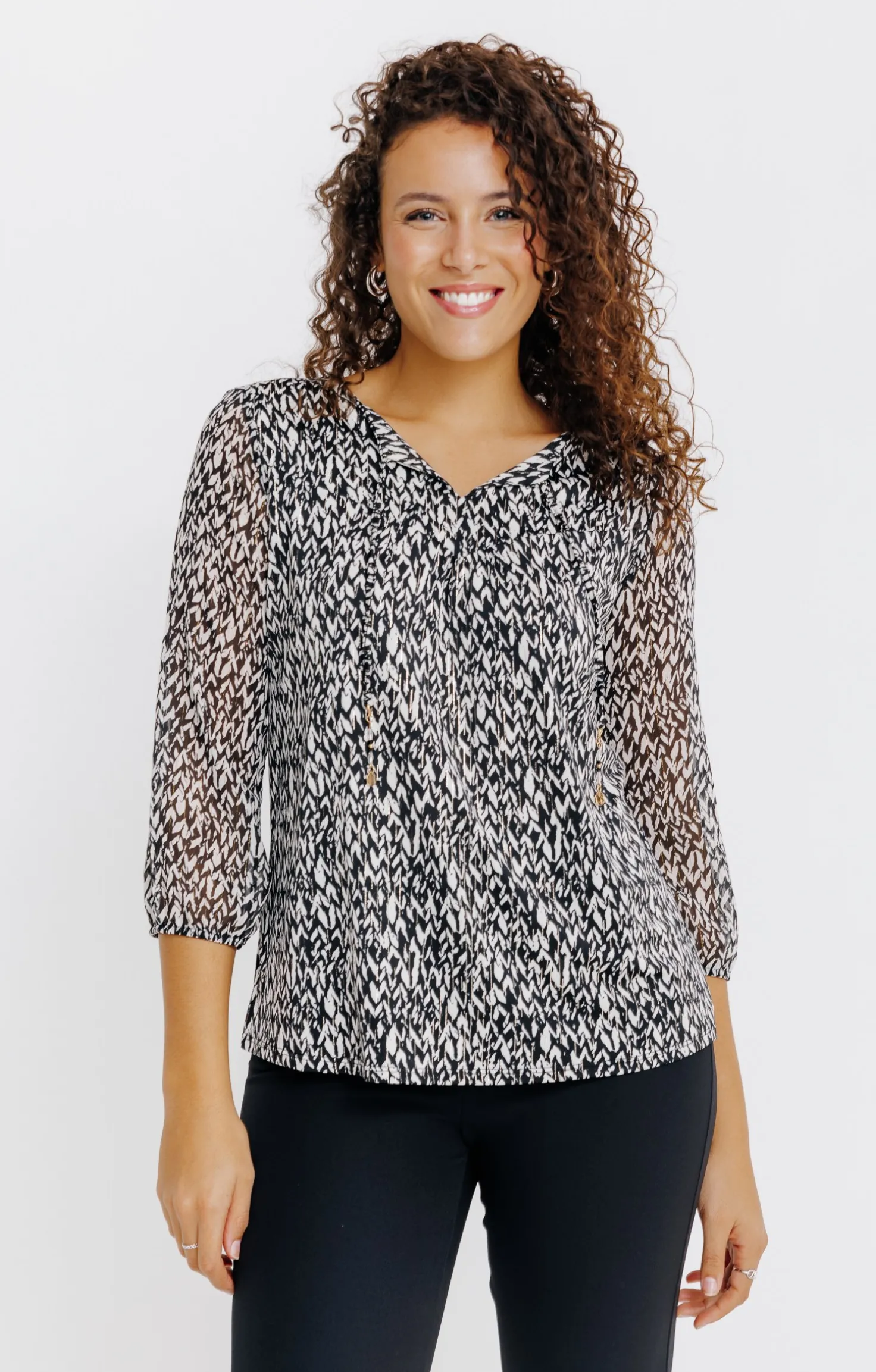 T-SHIRT COL V MANCHES 3/4 -