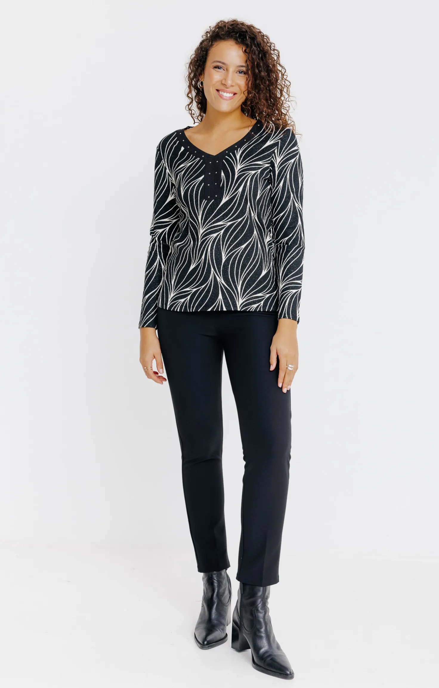 T-SHIRT COL V MANCHES LONGUES -