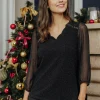 T-SHIRT FÊTES COL FESTON ET BI-MATIERE -