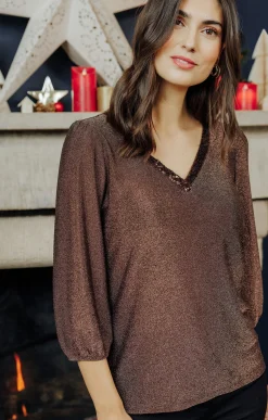 T-SHIRT FÊTES COL V SEEQUINS -