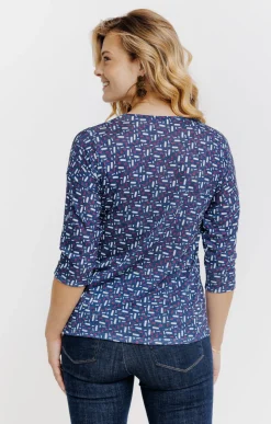 T-SHIRT MAILLE BRILLANTE IMPRIME GEO -
