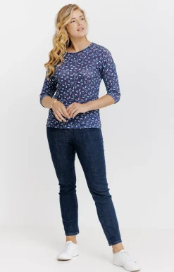 T-SHIRT MAILLE BRILLANTE IMPRIME GEO -