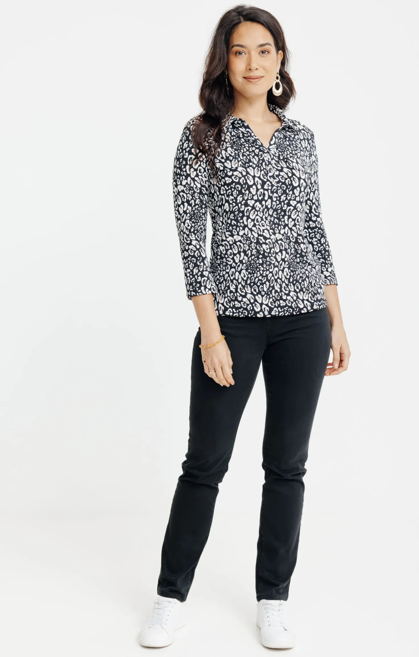 T-SHIRT MANCHES 3/4 MOTIF ANIMAL PLISSE -