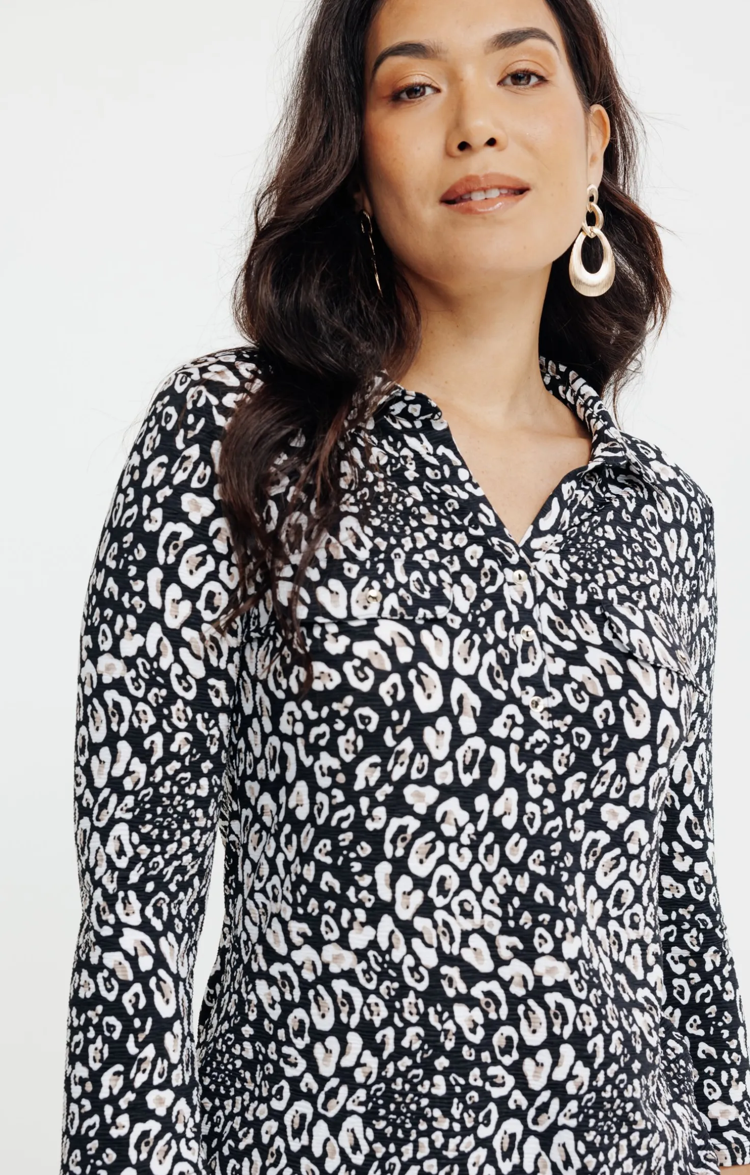 T-SHIRT MANCHES 3/4 MOTIF ANIMAL PLISSE -