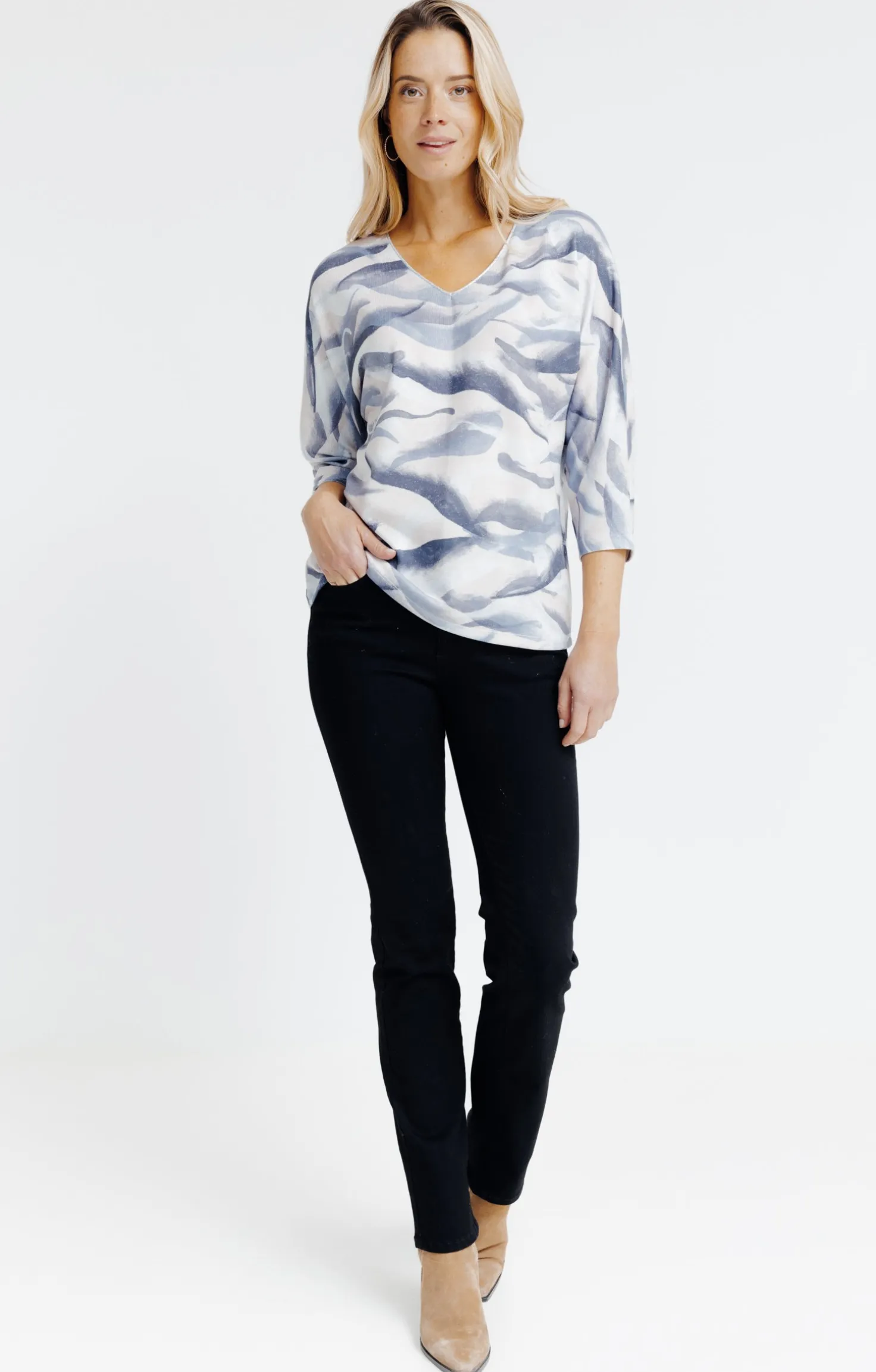 T-SHIRT MANCHES COUDES COL V -