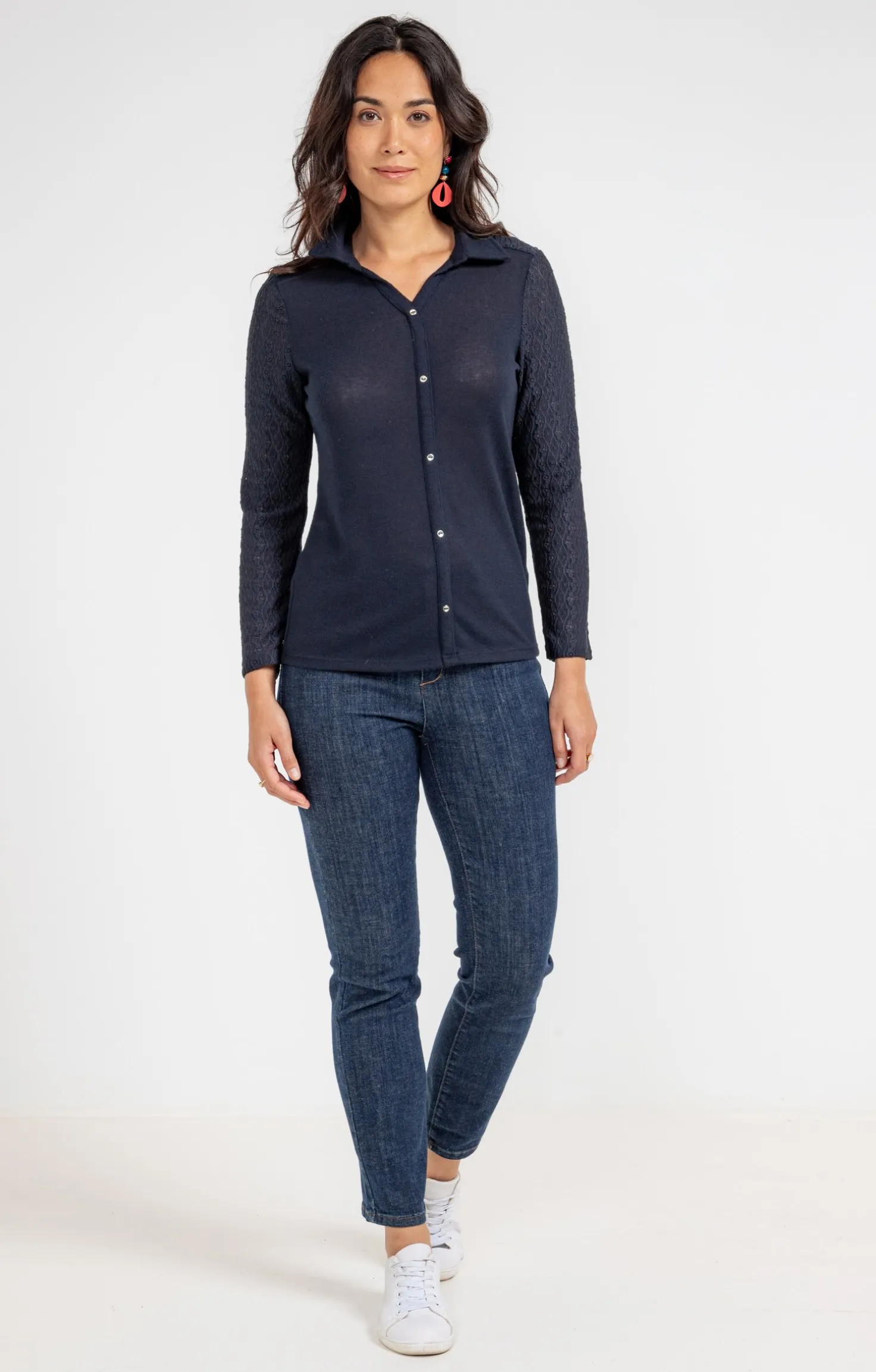 T-SHIRT MANCHES LONGUES DENTELLE -