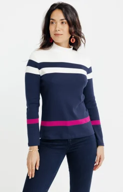 T-SHIRT RAYE COL MONTANT -