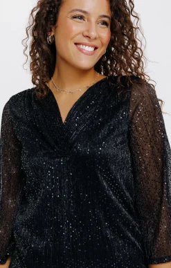 T-SHIRT SEQUIN MANCHES 3/4 -