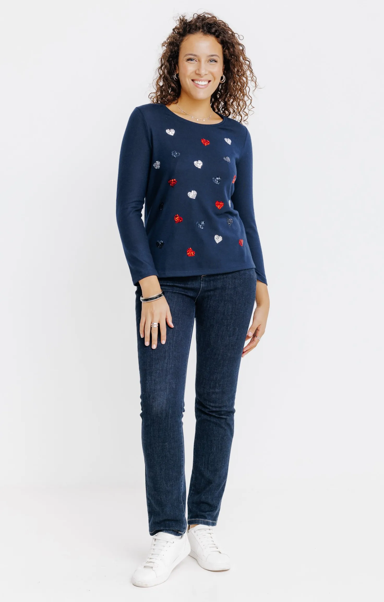 T-SHIRT SEQUINS COL ROND -