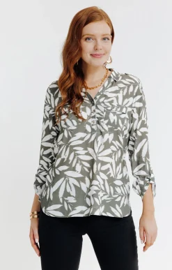 Tunique col chemise imprimée feuillage -