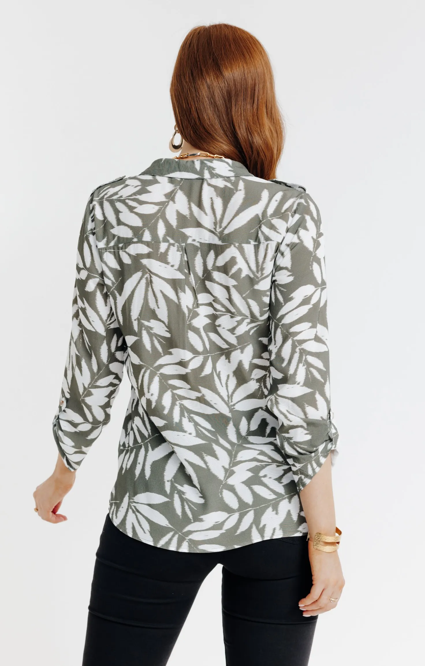 Tunique col chemise imprimée feuillage -