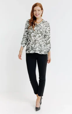Tunique col chemise imprimée feuillage -