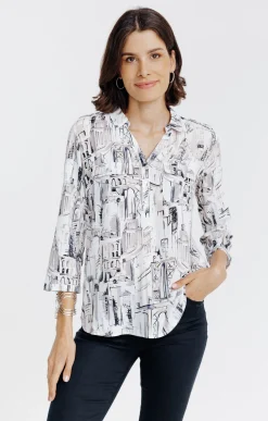 Tunique col chemise imprimée graphique -