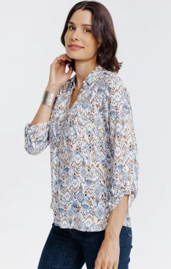 Tunique col chemise imprimée ikat -