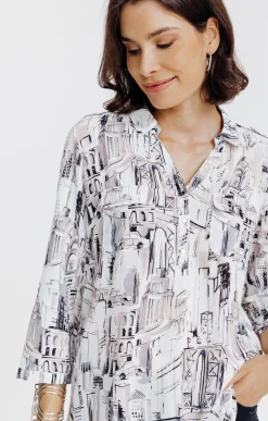 Tunique col chemise imprimée graphique -