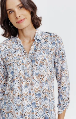 Tunique col chemise imprimée ikat -
