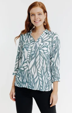 Tunique imprimée bicolore col chemise -